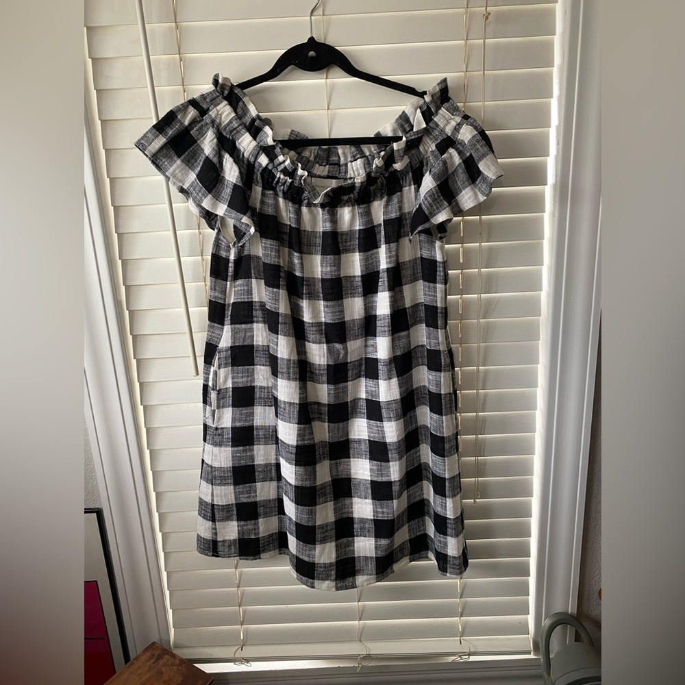Accepting offers- Corey Lynn Calter Black and White Plaid Off-The-Shoulder Dress